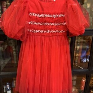 Tutu Du Monde Red Tulle Dress with Pearl Beaded Waist